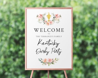 Kentucky Derby Party Welcome Sign Template, Derby Welcome Sign, Derby Bridal Shower, Pink Derby Party Decorations | INSTANT DOWNLOAD