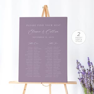 Lavender Wedding Seating Chart Template, Long Table Seating Chart, Purple Wedding Seating Chart, Lilac Seating Plan | INSTANT DOWNLOAD