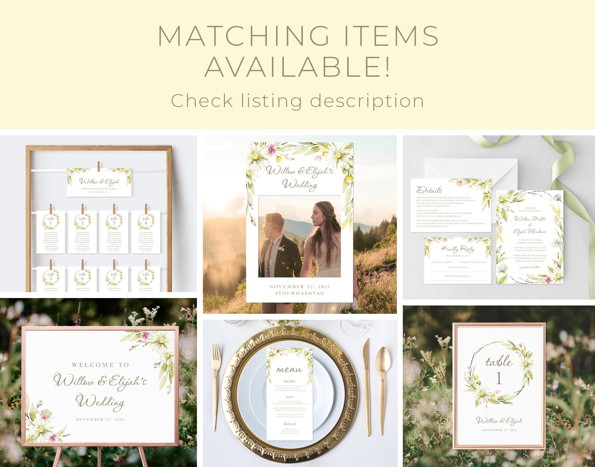 Cottagecore Place Cards Menu Template Guest Name Menu Tent Etsy Australia