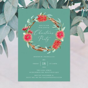 Australian Christmas Party Invitation Template, Aussie Christmas Party Invites, Native Flowers, Bottle Brush, Eucalyptus | INSTANT DOWNLOAD