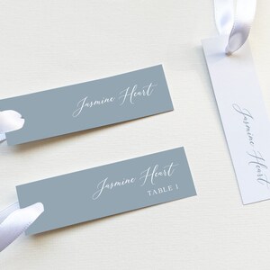 Staubblaue schmale Tischkarten Vorlage, Strand Hochzeit Tischkarten, Moderne Hochzeit Tischkarten, Moderne Namenskarten | SOFORTIGER DOWNLOAD
