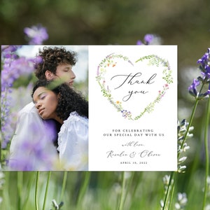 Modello di biglietto fotografico di ringraziamento per matrimonio botanico, biglietti di ringraziamento, biglietti di ringraziamento personalizzati, erbe / DOWNLOAD IMMEDIATO