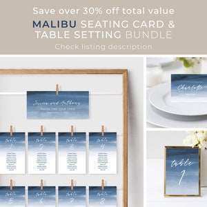 Beach Place Cards Template, Beach Tent Cards, Blue Name Cards, Modern ...