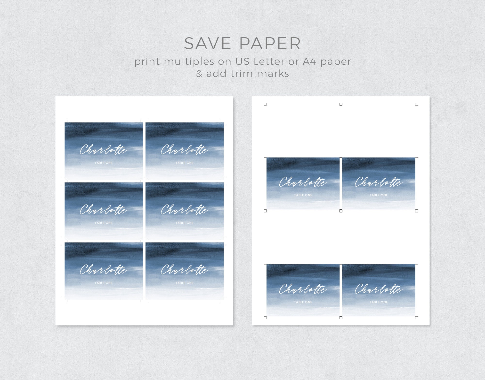 Beach Place Cards Template Beach Tent Cards Blue Name Cards - Etsy ...