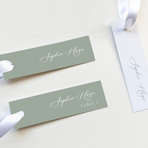 Plantillas para tarjetas de lugar delgadas en color verde salvia, tarjetas de lugar minimalistas para bodas, tarjetas de lugar modernas para bodas, tarjetas de nombre modernas / DESCARGA INMEDIATA