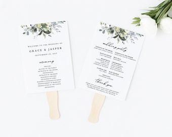 Rustikales Grün Hochzeit Programm Vorlage, Hochzeit Programm Fans, Boho Hochzeit, Garten Hochzeitszeremonie, Bestellung von Service | SOFORTIGER DOWNLOAD