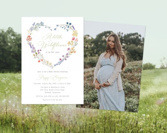 Modello per invito baby shower con fiori di campo, invito per bambina, invito baby shower con giardino, stile country / DOWNLOAD IMMEDIATO