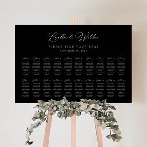 Elegant Black Seating Chart Template, Minimalist Seating Plan, Black and White Wedding Seating Chart, Calligraphy | INSTANT DOWNLOAD