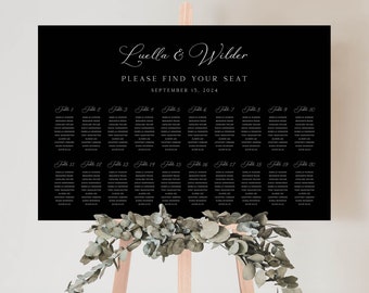 Elegant Black Seating Chart Template, Minimalist Seating Plan, Black and White Wedding Seating Chart, Calligraphy | INSTANT DOWNLOAD