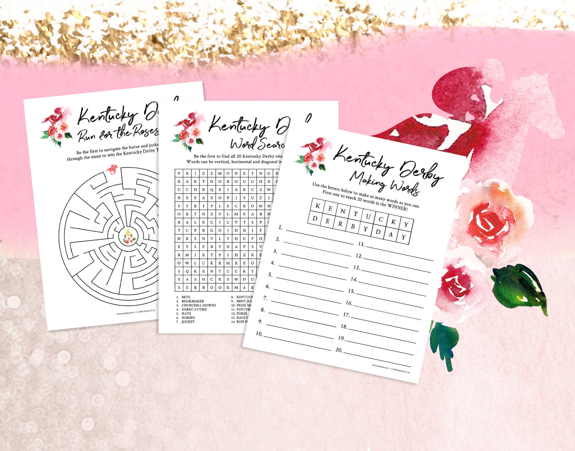 Kentucky Derby Party Games Printable Word Search Maze Etsy