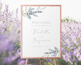 Lavender Wedding Welcome Sign Template, Purple Welcome Sign, Rustic, Lilac, Editable | INSTANT DOWNLOAD