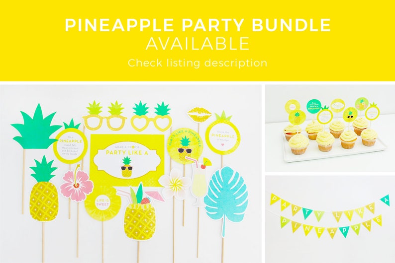 Pineapple Photo Booth Props, Pineapple Party Decorations, Tropical Props, Yellow, Printable INSTANT DOWNLOAD image 8