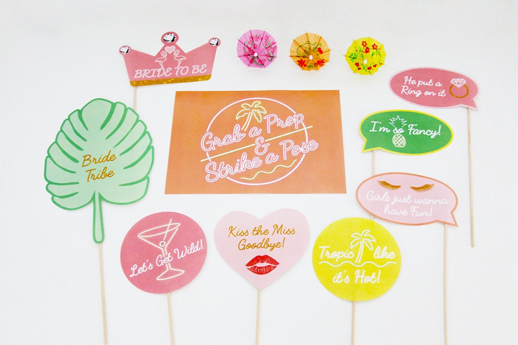 Tropical Bridal Shower Photo Booth Props Tropical | Etsy