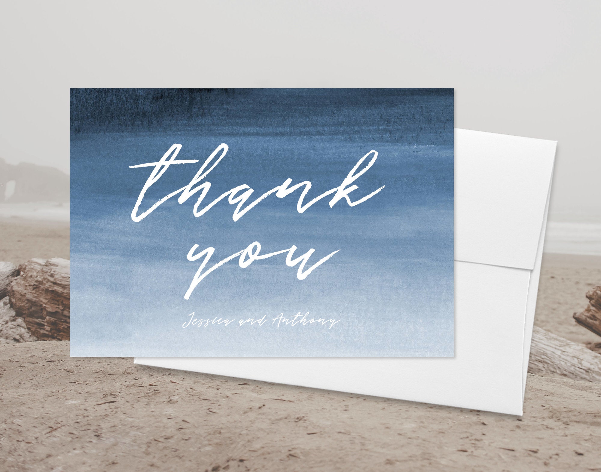 Beach Thank You Card Thank You Card Template Wedding Thank - Etsy