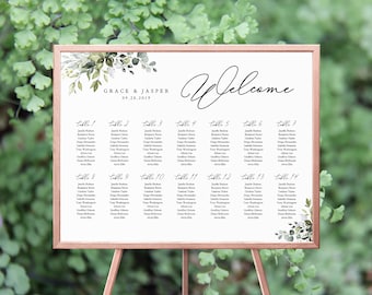 Rustic Wedding Seating Chart Template, Rustic Seating Plan, Greenery Seating Chart, Greenery Wedding Seating Plan | INSTANT DOWNLOAD