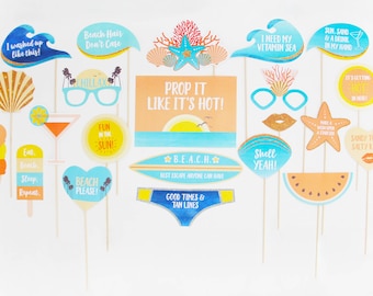 Beach Photo Booth Props, Summer Party Props, Beach Party Decorations, Beach Birthday, Printable | INSTANT DOWNLOAD