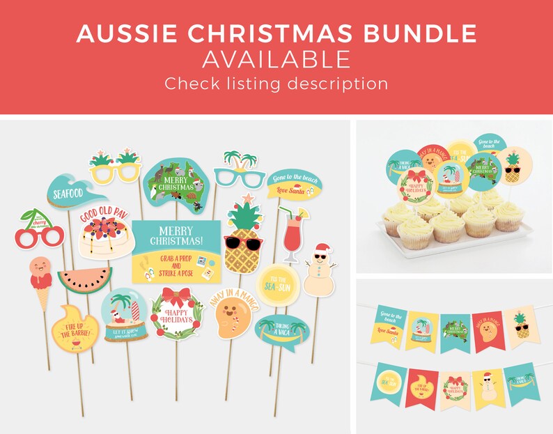 Aussie Christmas Cupcake Toppers Australian Christmas Party Etsy