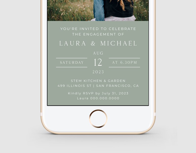 Sage Green Engagement Invitation Template Electronic Etsy
