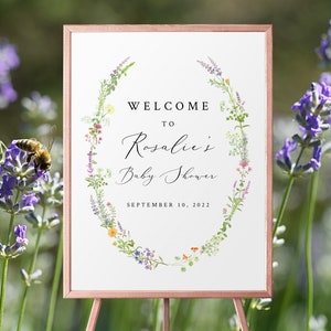 Botanical Baby Shower Welcome Sign Template, Garden Baby Shower Welcome Sign, Spring Baby Shower Welcome Sign, Herbs | INSTANT DOWNLOAD