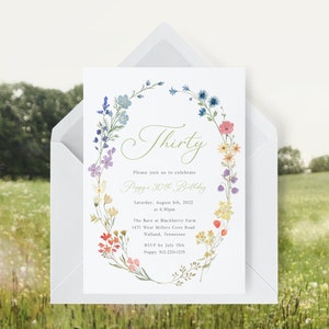 Wildflower Birthday Invitation Template, Garden Party Invite, 30th Birthday Invitation, Cottagecore, High Tea Party | INSTANT DOWNLOAD image 2