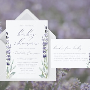 Bundle Lavendel Baby Shower Einladung Vorlage, Lavendel Baby Shower, Lila Baby Shower Invite, Bücher für Baby Card | SOFORTIGER DOWNLOAD