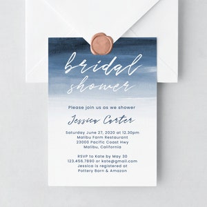 Beach Bridal Shower Invitation Template, Beach Bridal Shower Invite, Blue Bridal Shower Invitation, Ocean Bridal Shower | INSTANT DOWNLOAD