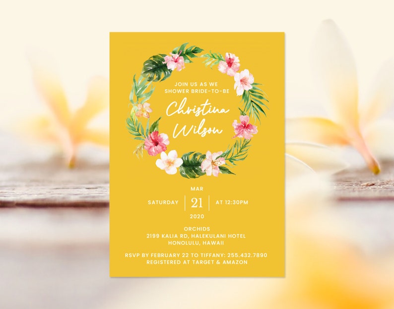 Tropical Bridal Shower Invitation Template Address Label Etsy Australia