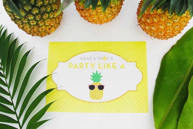 Pineapple Photo Booth Props, Pineapple Party Decorations, Tropical Props, Yellow, Printable INSTANT DOWNLOAD image 5