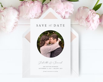 Elegant Save the Date Card Template, Elegant Photo Save the Date Card, Minimalist, Custom, Simple, Printable, Editable | INSTANT DOWNLOAD