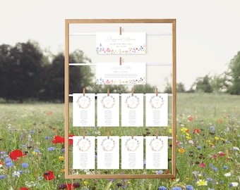 Wildflower Wedding Seating Chart, Template, Wildflower Seating Plan, Seating Cards, Rustic Wedding Seating Chart | INSTANT DOWNLOAD