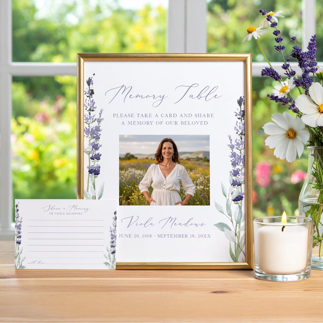 Lavender Funeral Memory Table Sign Template, Celebration of Life ...