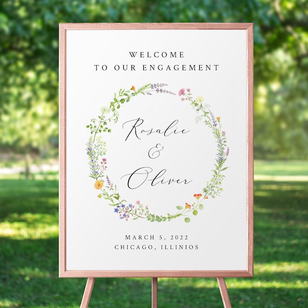 Botanical Engagement Party Welcome Sign Template, Engagement Welcome Sign, Garden Engagement Welcome Sign, Spring, Herbs | INSTANT DOWNLOAD