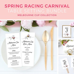 Spring Racing Karneval Kartendekoration, Bundle-Vorlage, Cup-Speisekarten, Platzkarten, Tischnummer, Derby Dekor, Pferd | SOFORTIGER DOWNLOAD