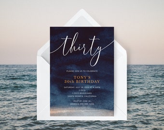 Navy Birthday Invitation Template, Nautical Beach Invitation, 30th Birthday Invitation, 40th Birthday, Any Age | INSTANT DOWNLOAD