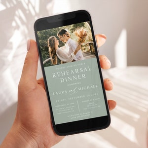 Digital Sage Green Rehearsal Dinner Invitation Template, Minimalist Wedding Rehearsal Dinner Evite, The Night Before | INSTANT DOWNLOAD