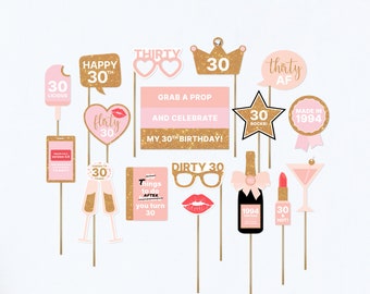 30th Birthday Photo Props, 1994, 30th Birthday Photo Booth Props, Pink Party Decorations, Blush, Gold, Printable | INSTANT DOWNLOAD