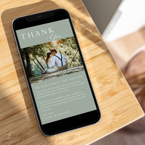 Electronic Thank You Card Template, Sage Green Thank You Photo Card, Minimalist Thank You, Digital Thank You, Evite  | INSTANT DOWNLOAD