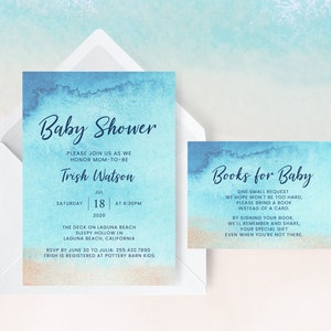 Bundel strand baby shower uitnodiging sjabloon, boek verzoekkaart, oceaan, strand baby shower uitnodigen, bewerkbaar, afdrukbaar | DIRECT DOWNLOADEN
