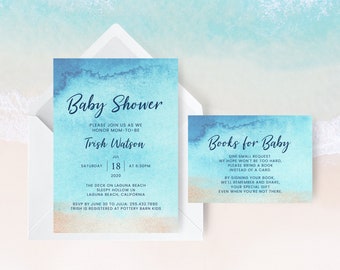 Bundle Beach Baby Shower Invitation Template, Book Request Card, Ocean, Beach Baby Shower Invite, Editable, Printable | INSTANT DOWNLOAD