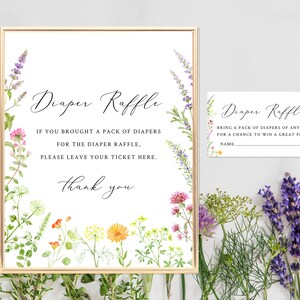 Diaper Raffle Card, Diaper Raffle Sign, Editable Template, Baby Shower Games, Botanical Baby Shower, Garden Baby Shower | INSTANT DOWNLOAD