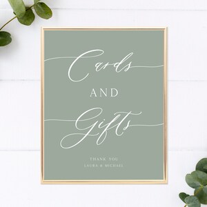 Saliegroen bordsjabloon trouwkaarten en geschenken, saliegroen bord, minimalistisch bord trouwkaarten, modern trouwbord | DIRECT DOWNLOADEN