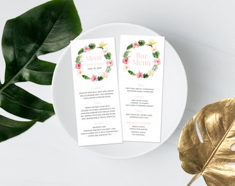 Tropical Wedding Menu Template Set, Tropical Bar Menu, Drink Menu, Signature Cocktails Sign, Beach Wedding Menu, Hawaii | INSTANT DOWNLOAD