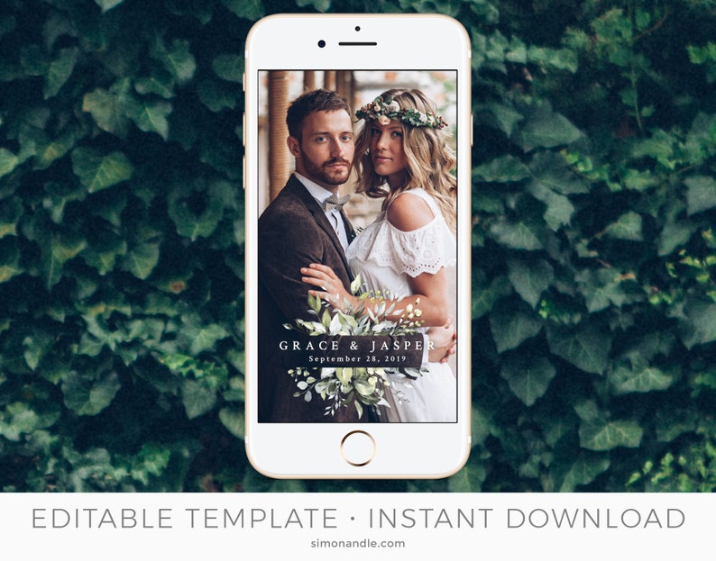 Rustic Wedding Snapchat Geofilter Leaves Garden Boho Wedding Templett Engagement Snapchat Filter INSTANT DOWNLOAD Editable Template