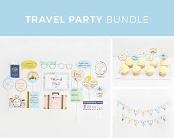 Travel Party Decorations, Travel Photo Booth Props Printable, Travel Banner, Atlas, Map, Travel Birthday, Farewell, Graduation | INSTANT DOW