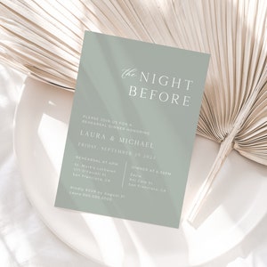 Sage Green Rehearsal Dinner Invitation Template, Minimalist Wedding Rehearsal Invite, The Night Before, Modern Rehearsal | INSTANT DOWNLOAD