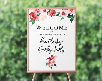 Kentucky Derby Party Welcome Sign Template, Derby Bridal Shower Welcome Sign, Run for the Roses Sign, Derby Decorations | INSTANT DOWNLOAD