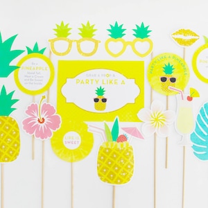 Pineapple Photo Booth Props, Pineapple Party Decorations, Tropical Props, Yellow, Printable INSTANT DOWNLOAD image 1