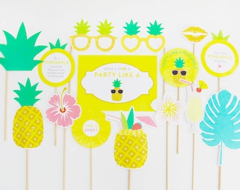 Pineapple Photo Booth Props, Pineapple Party Decorations, Tropical Props, Yellow, Printable | INSTANT DOWNLOAD