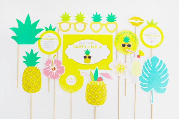 Pineapple Party Photo Booth Props Tropical Props Tropical Decorations Hawaiian Luau Tropical Birthday Party Printable Instant Download