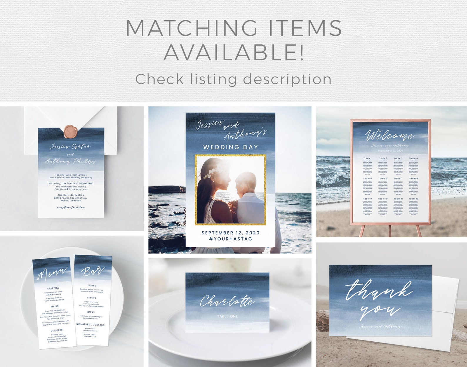 Beach Place Cards Template Beach Tent Cards Blue Name Cards - Etsy ...